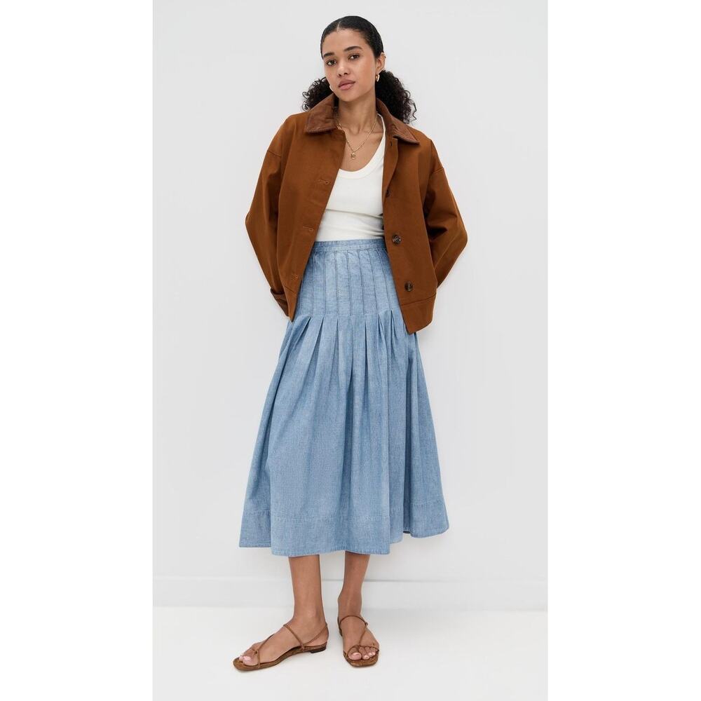 The Great. Rhythm Skirt in Boiler Wash Cotton Chambray Blue Denim NWT Size 0